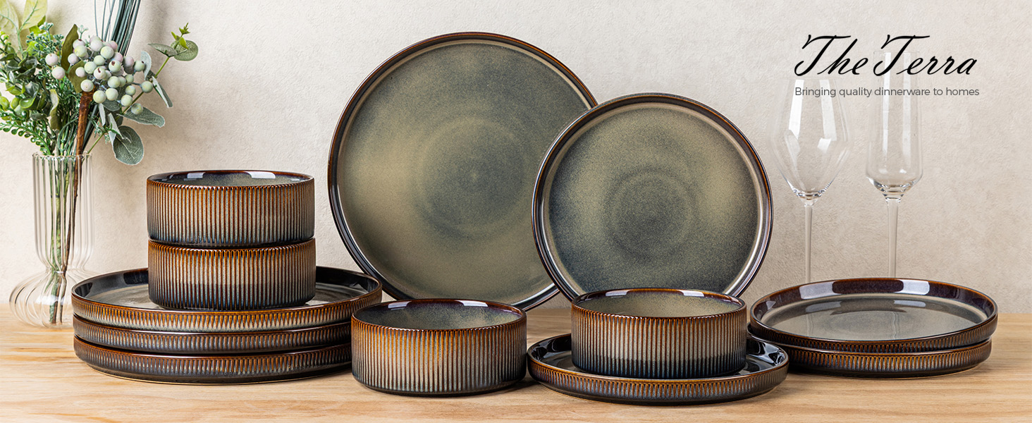 Amazon.com | TheTerra Ceramic Dinnerware Set for 4, 12-Piece
